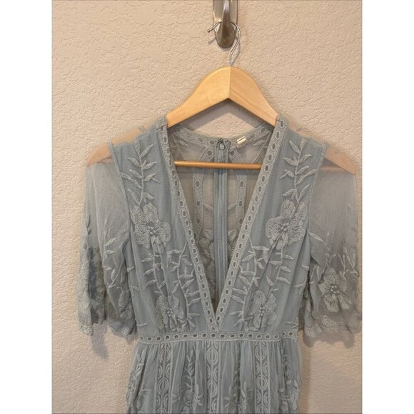 Wishlist Women Medium maxi dress Blue laced V-neck short sleeve lined - Picture 4 of 9